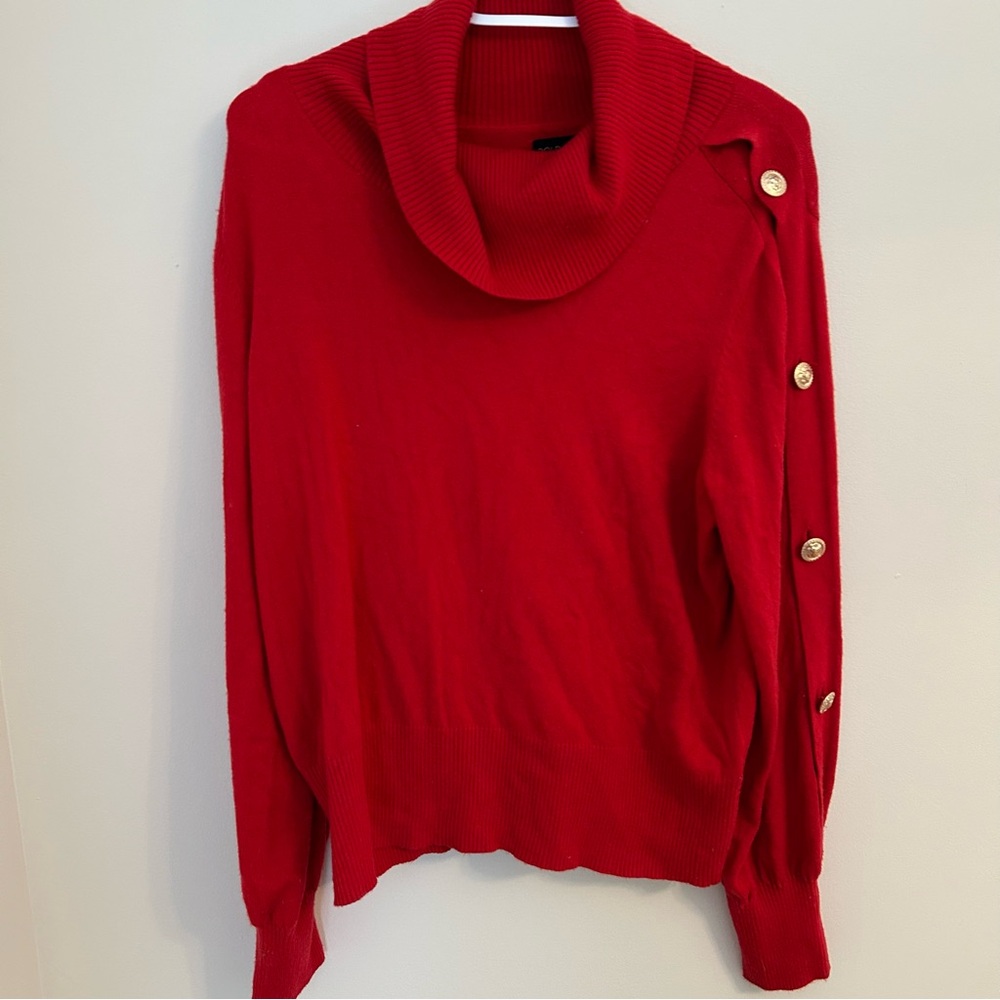 XL Red Cowlneck Sweater Gold‎ Button Accents On Long Sleeves Holiday Cocktail